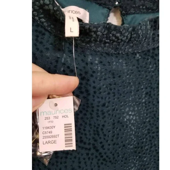 NWT! Maurice's Dark Teal Velour Dot Burnout Puff Sleeve Blouse Size Large - Picture 4 of 10